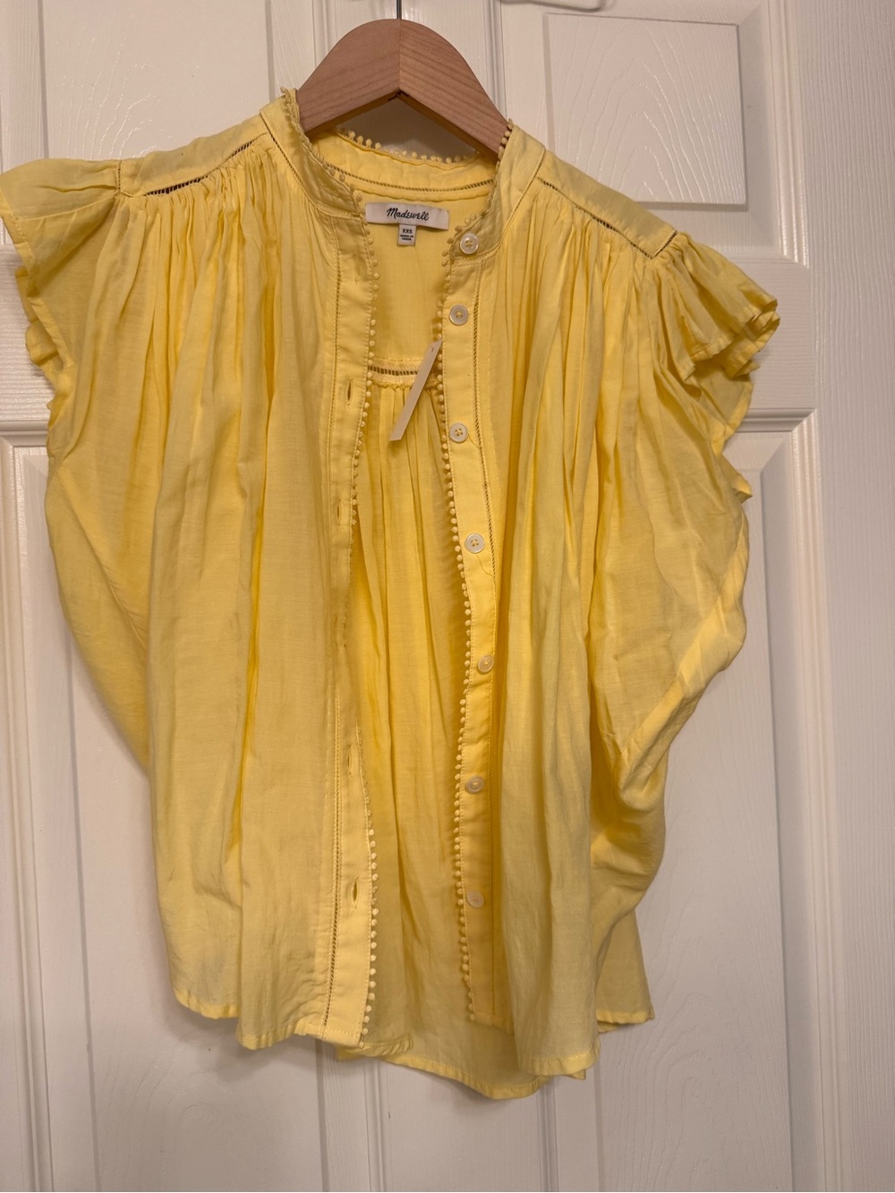 New - Madewell ice Yellow Flutter Sleeve Blouse - Picture 8 of 8